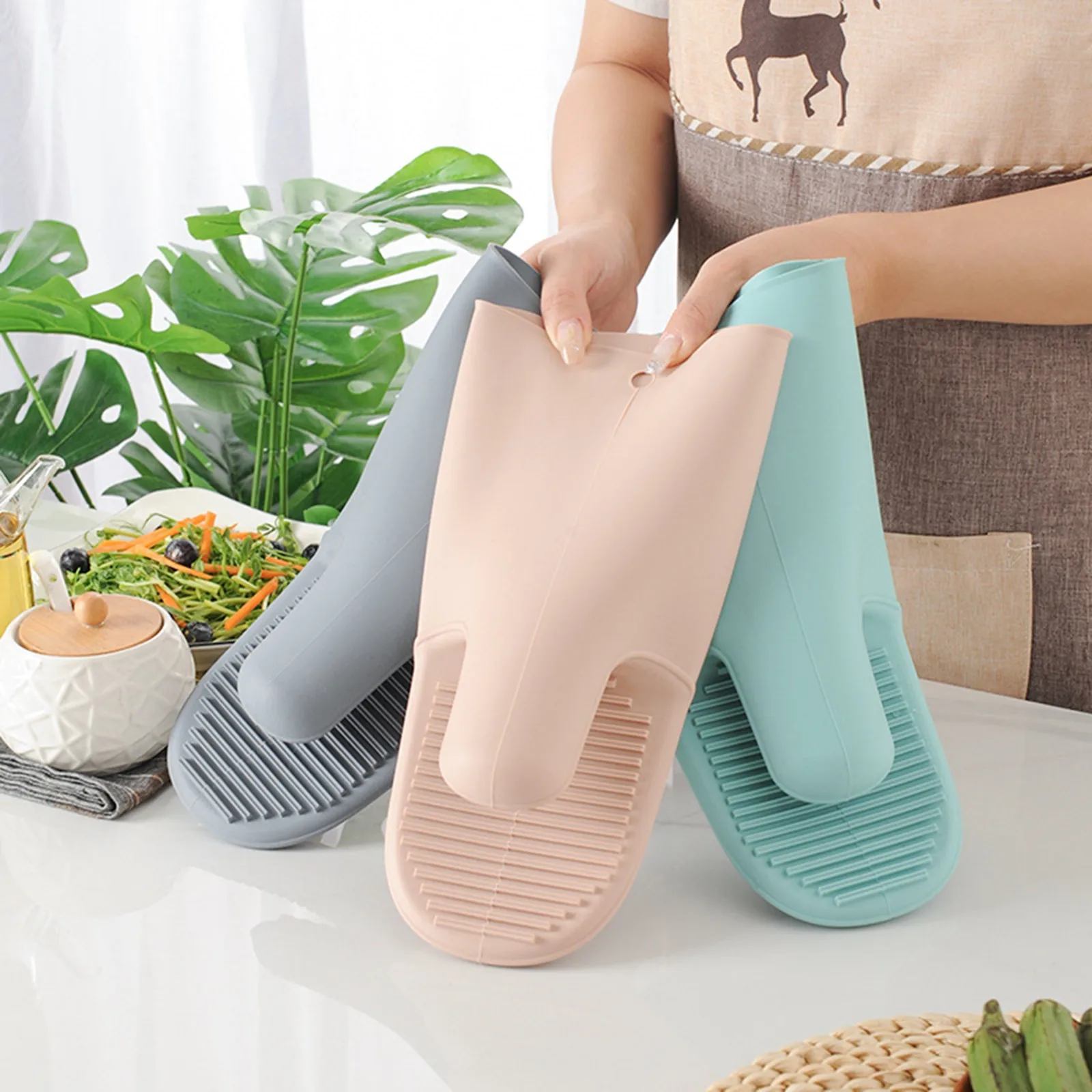1/2Pcs Long Thickened Oven Glo - Oven Mitt Silicone recension och pris